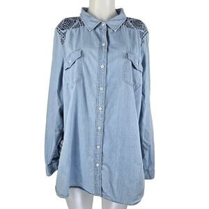 Torrid Embroidered Women's long Sleeve Button Up Blouse 2 -2X